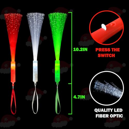 12 Pack Red White Green Fiber Optic Glow Sticks J970