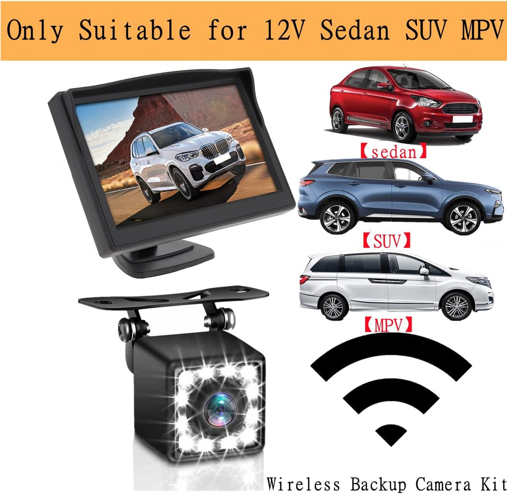 Wireless Backup Camera 4.3 Inch Rear View Camera FHD 1080P Waterproof Reversing Camera J8069
