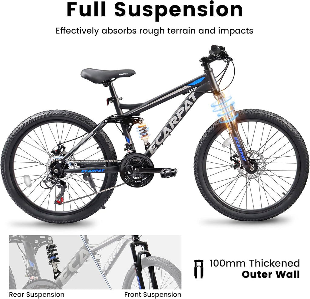 26 Inch Dual Suspension Mountain Bike with 21-Speed Disc Brake Carbon Steel Frame N419