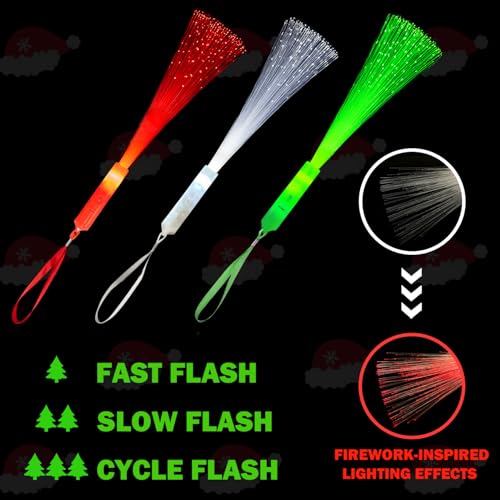 12 Pack Red White Green Fiber Optic Glow Sticks J970