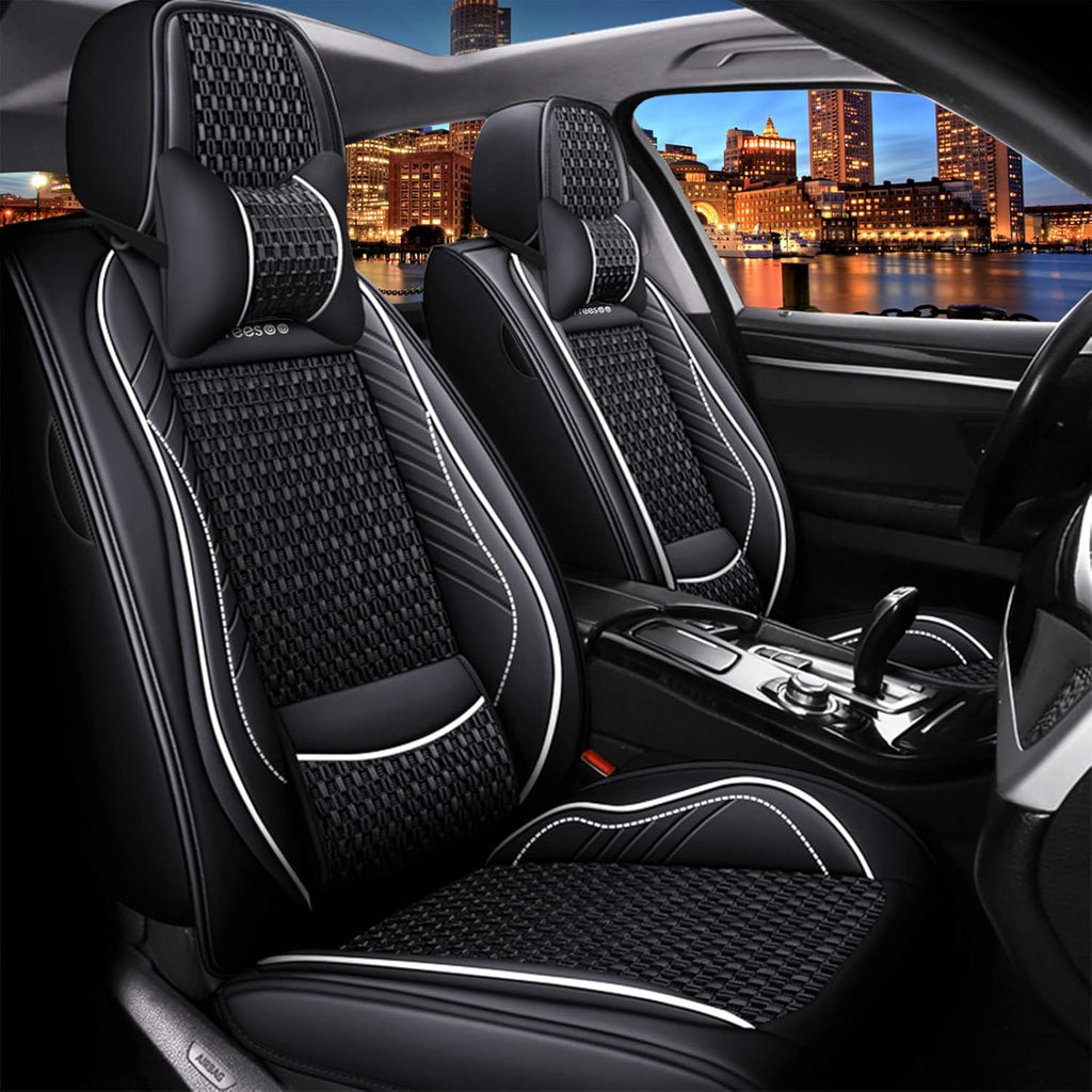 Beige 9 Leather Car Seat Covers Full Set Z762562
