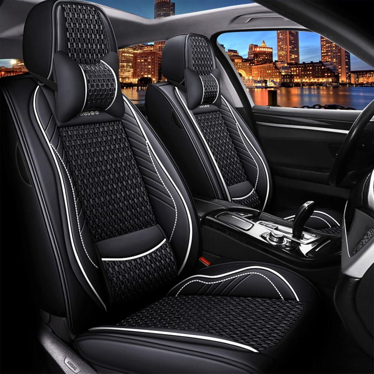 Beige 9 Leather Car Seat Covers Full Set Z762562