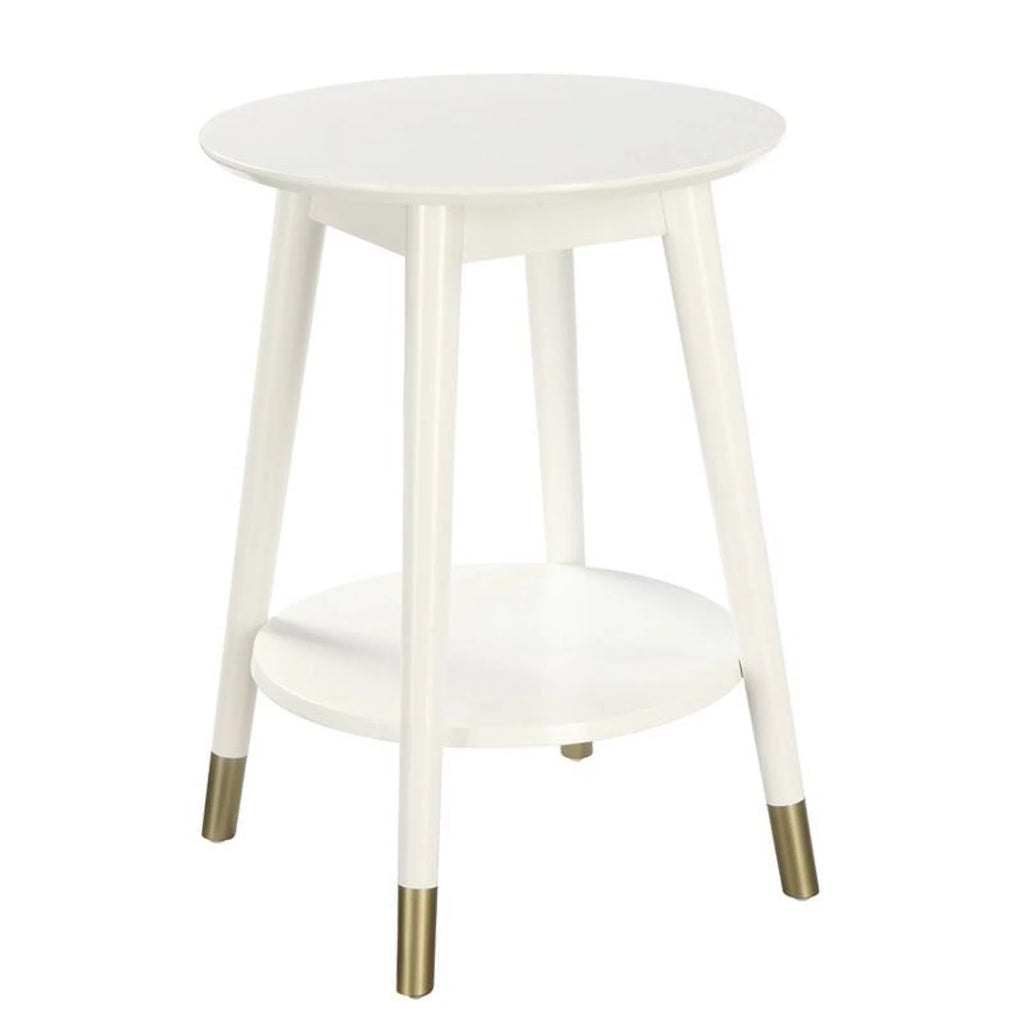 Mid Century Solid Rubber Wood Round End Table in White D45849