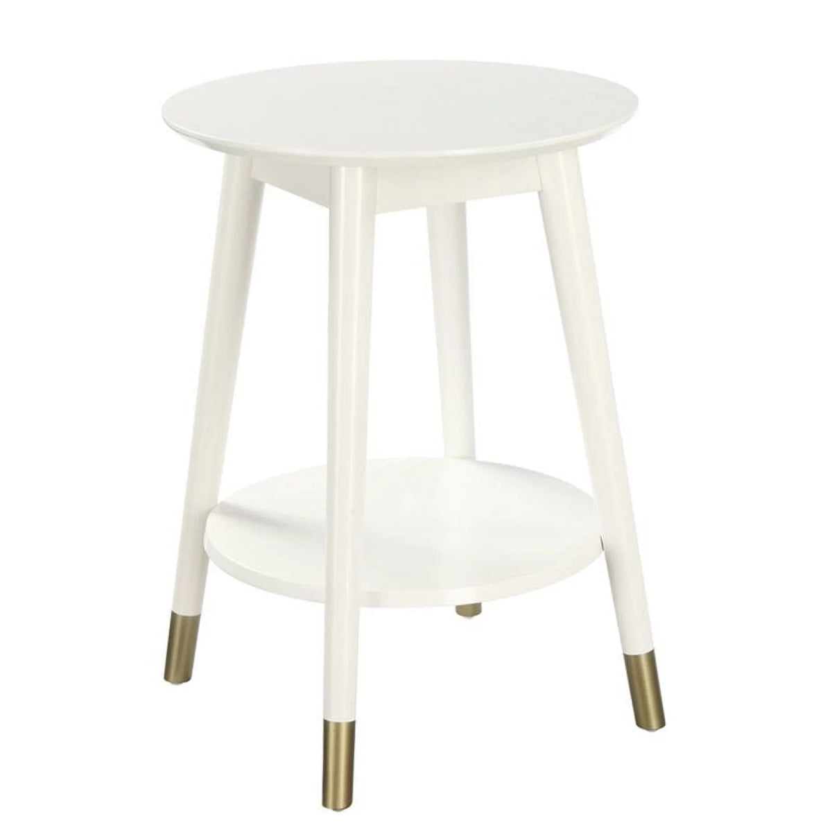 Mid Century Solid Rubber Wood Round End Table in White D45849