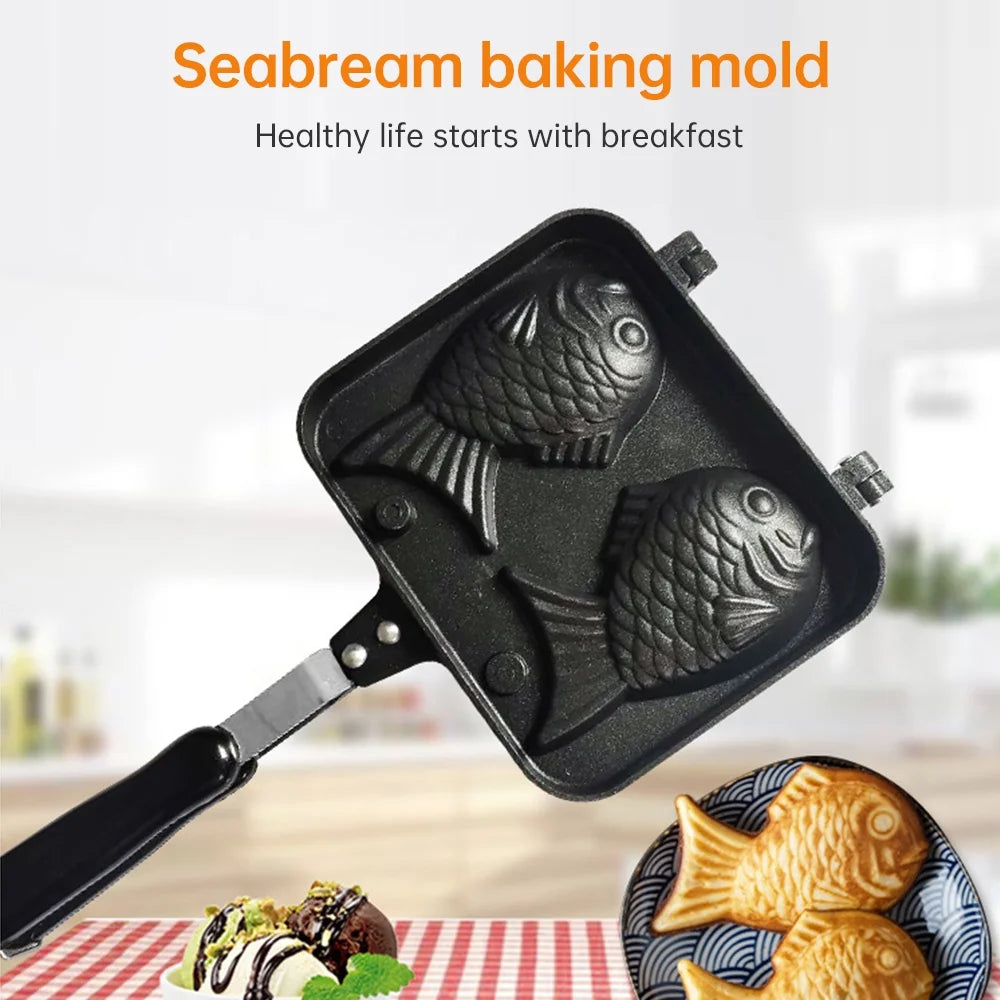 Fish-shaped Waffle Maker Mold, Aluminum Alloy Non-stick Handle Waffle Iron K156398