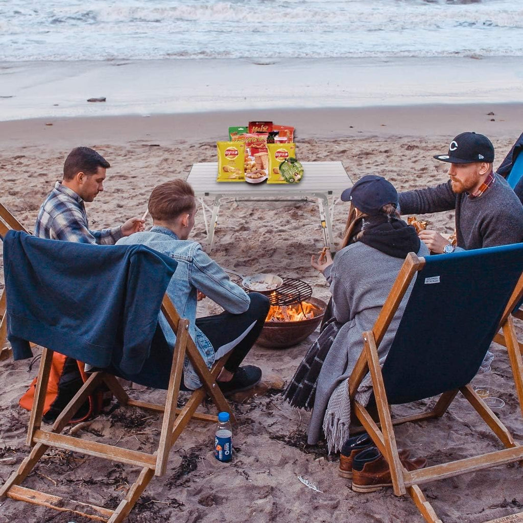 Outdoor Folding Portable Camping Table with Adjustable Legs Roll Up Table Top Mesh Layer S250