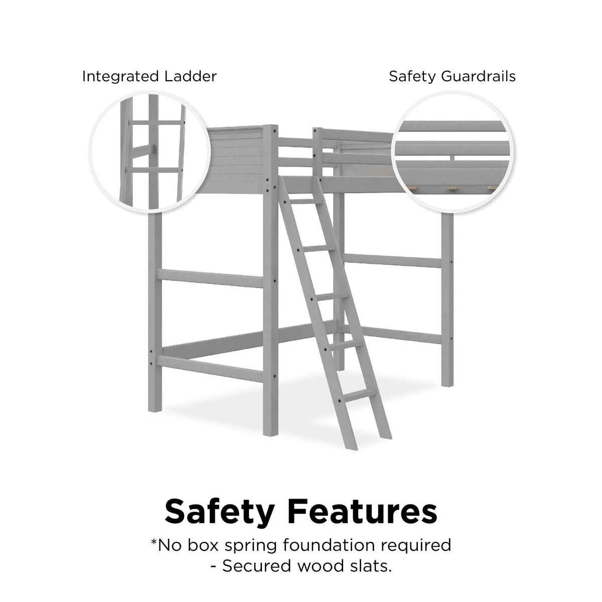 Grey Wooden Loft Bed with Ladder T203205