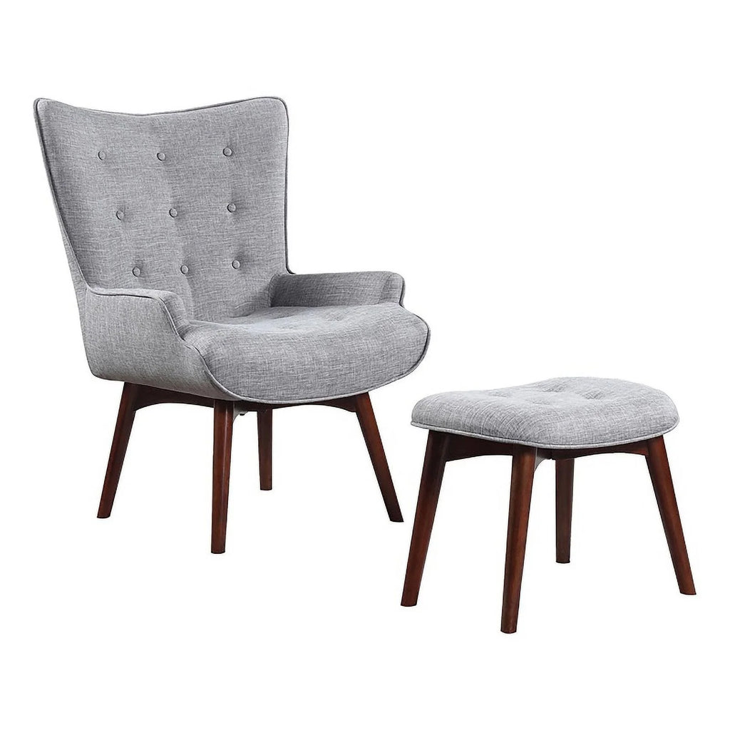 Grey and Brown Upholstered Accent Chair with Ottoman J85611