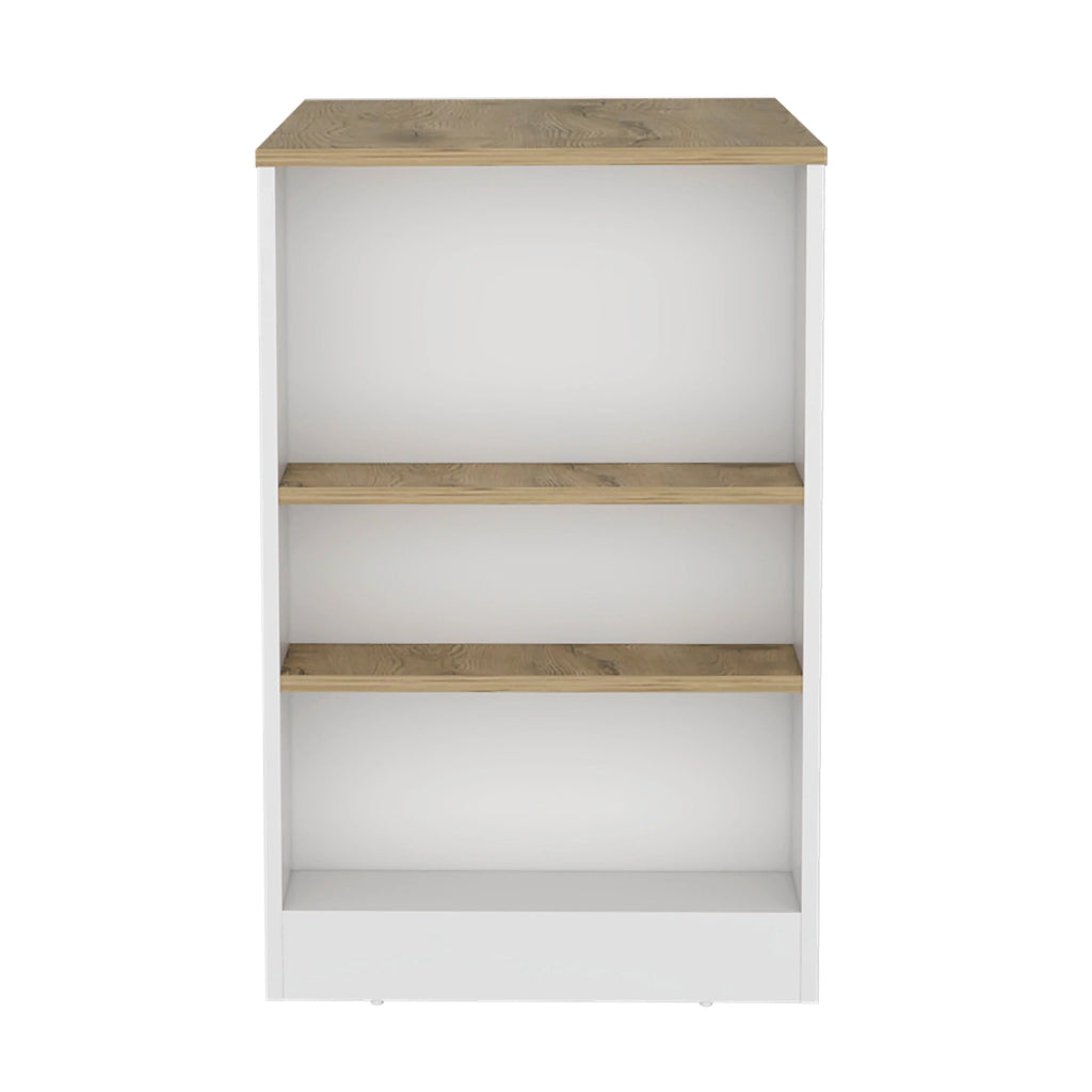 White Kitchen Island Bar Table with 3-Side Shelves Q810