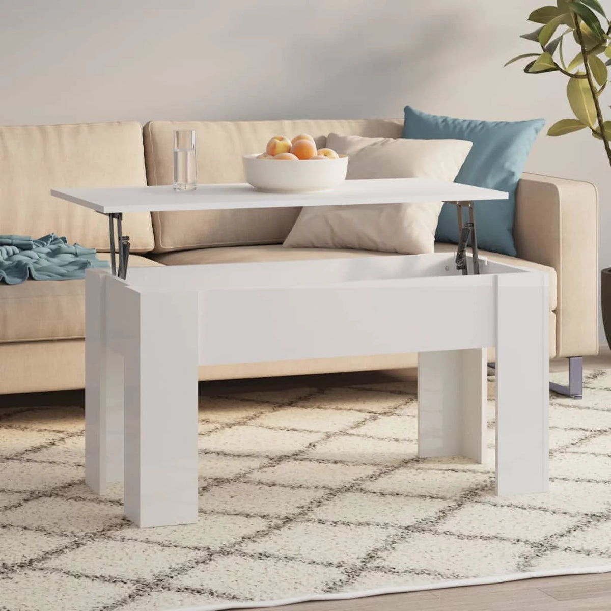 High Gloss White Engineered Wood Coffee Table I829069