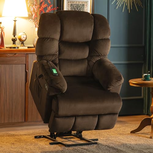Triple Motor Power Lift Recliner Chair Sofa with Adjustable Headrest, Fabric (Brown) C47400
