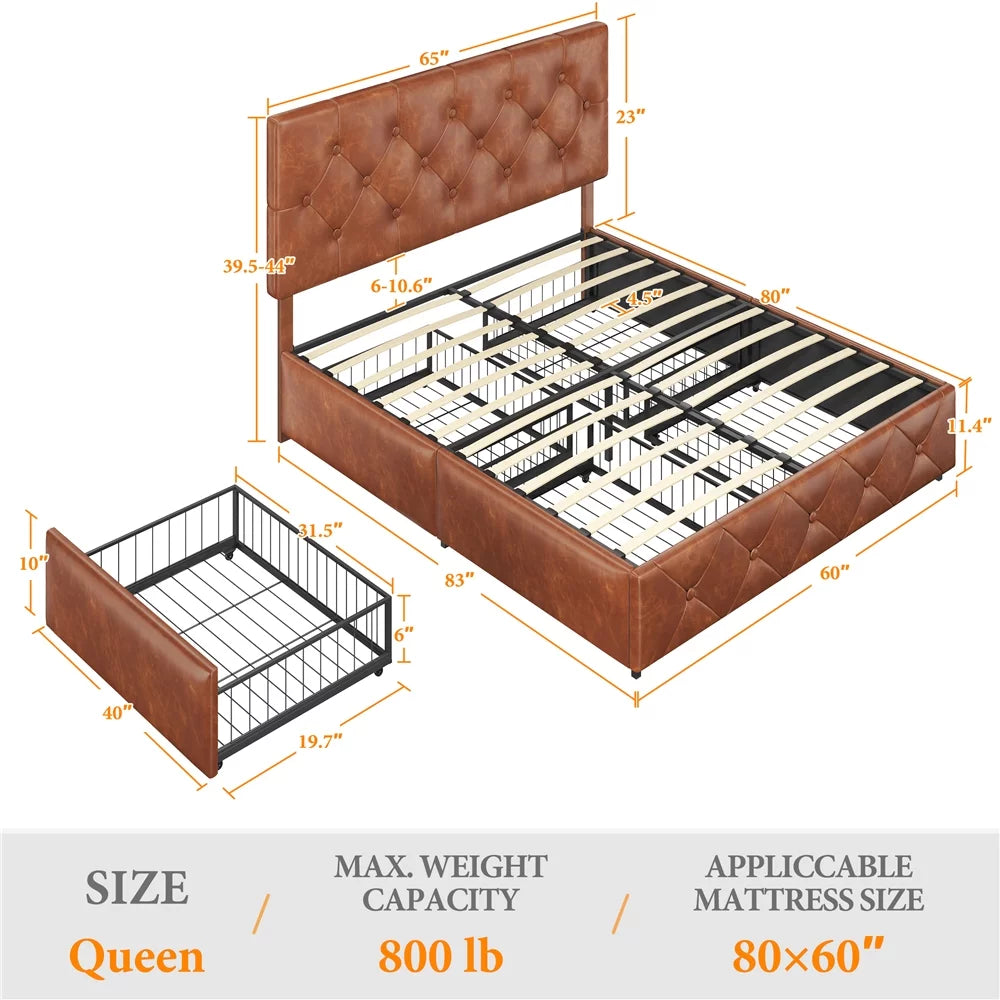 Black Queen Upholstered Platform Bed with Storage W88321