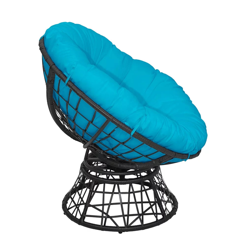 Outdoor Wicker Papasan Chair with 360-Degree Swivel and Aqua Cushion Z580