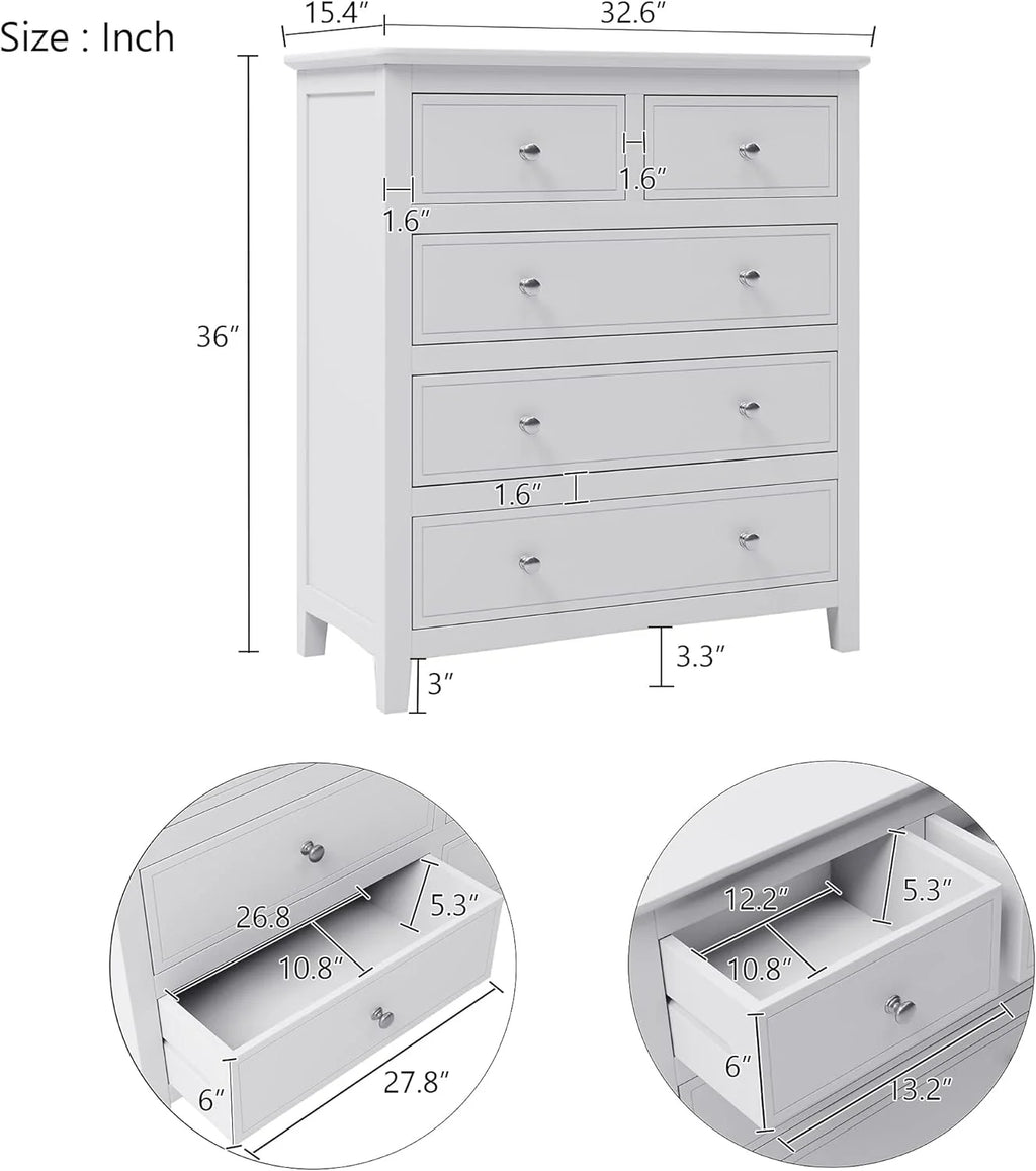 White Queen Size 5 Piece Wood Bedroom Furniture Set S33248