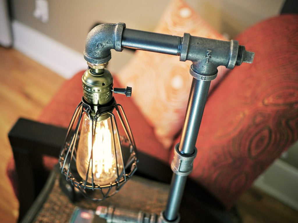 Pack of 2 Steampunk Table Lamp with Wood Base Iron Retro Lighting T187530