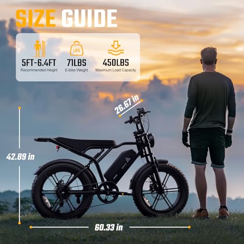 1500W Peak Brushless Motor 28 MPH 60 Miles Fat Tire E Bike with 48V 15Ah Removable Battery 20" Electric Dirt Bike Hydraulic Suspension 7-Speed M846