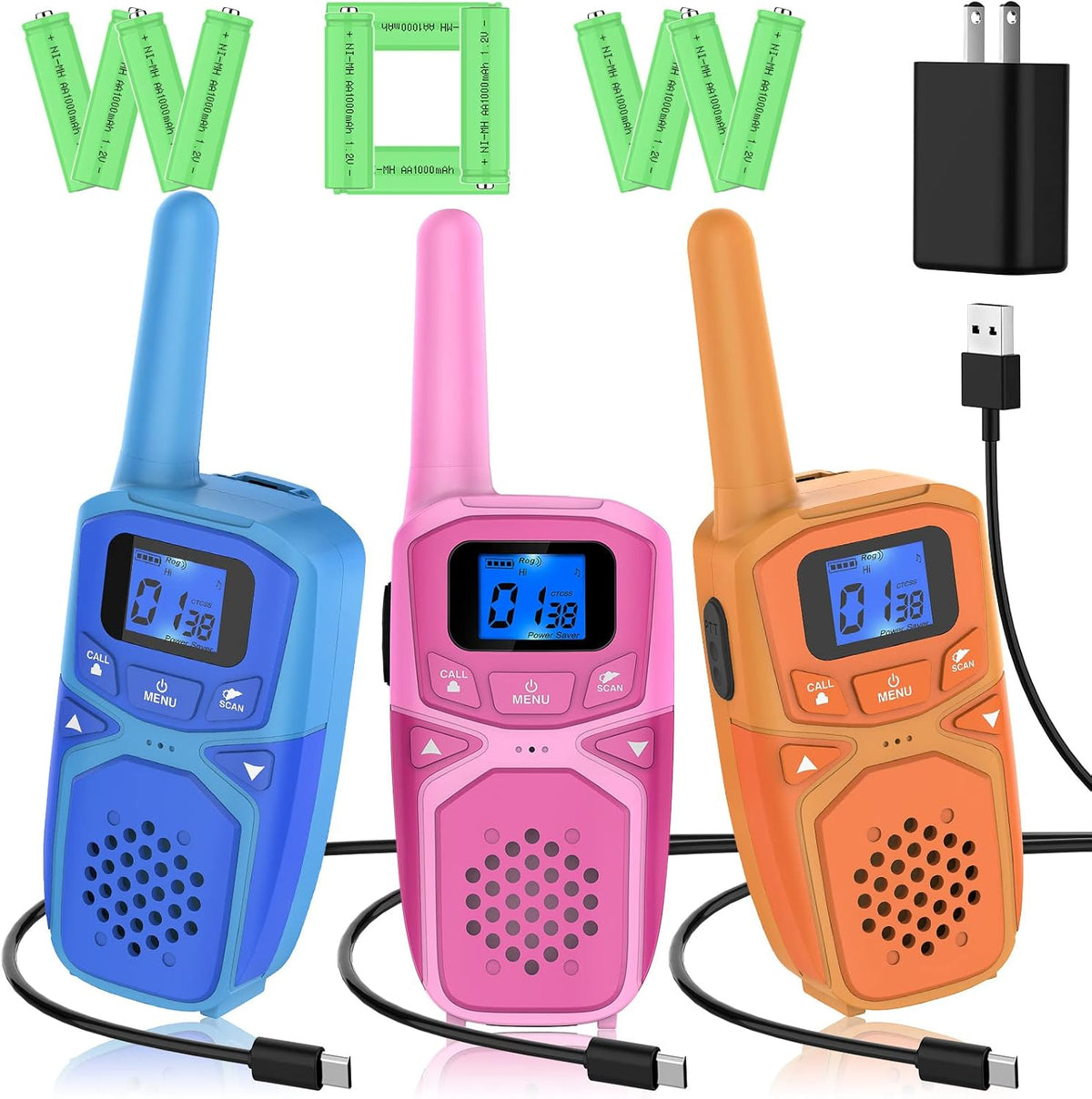 Walkie Talkie with Batteries and Charger (Blue Pink White Orange Green) R73959