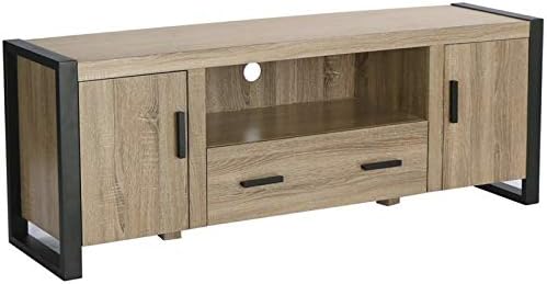 60 Wood and Metal TV Stand Console Credenza Buffet Cabinet in Charcoal Grey and Black I1755