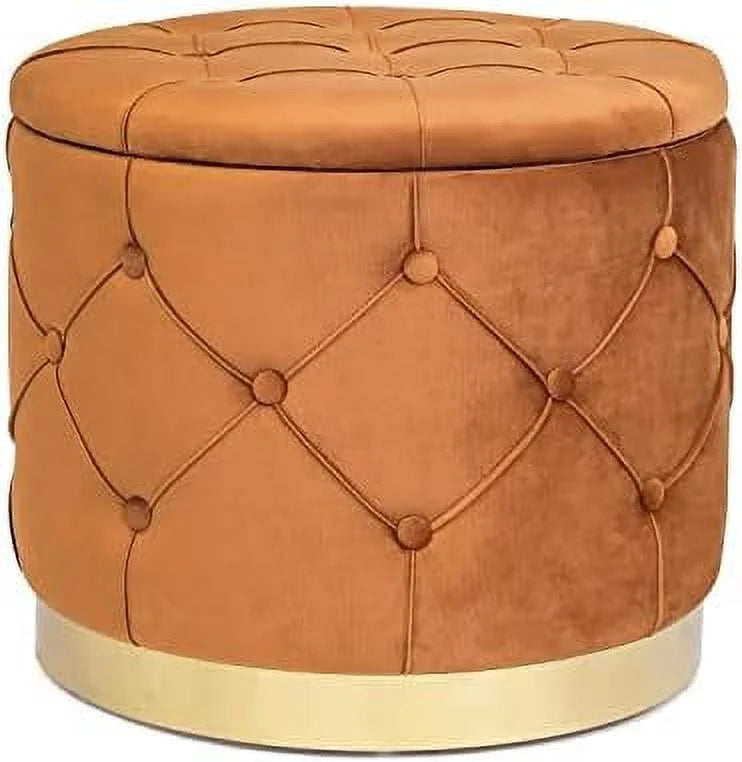 Blue Velvet Round Ottoman with Removable Top X689757