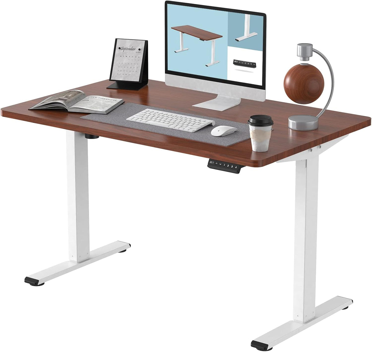Bamboo Standing Desk 48 x 24 Inches Electric Sit Stand Up Desk with White Frame Q7734