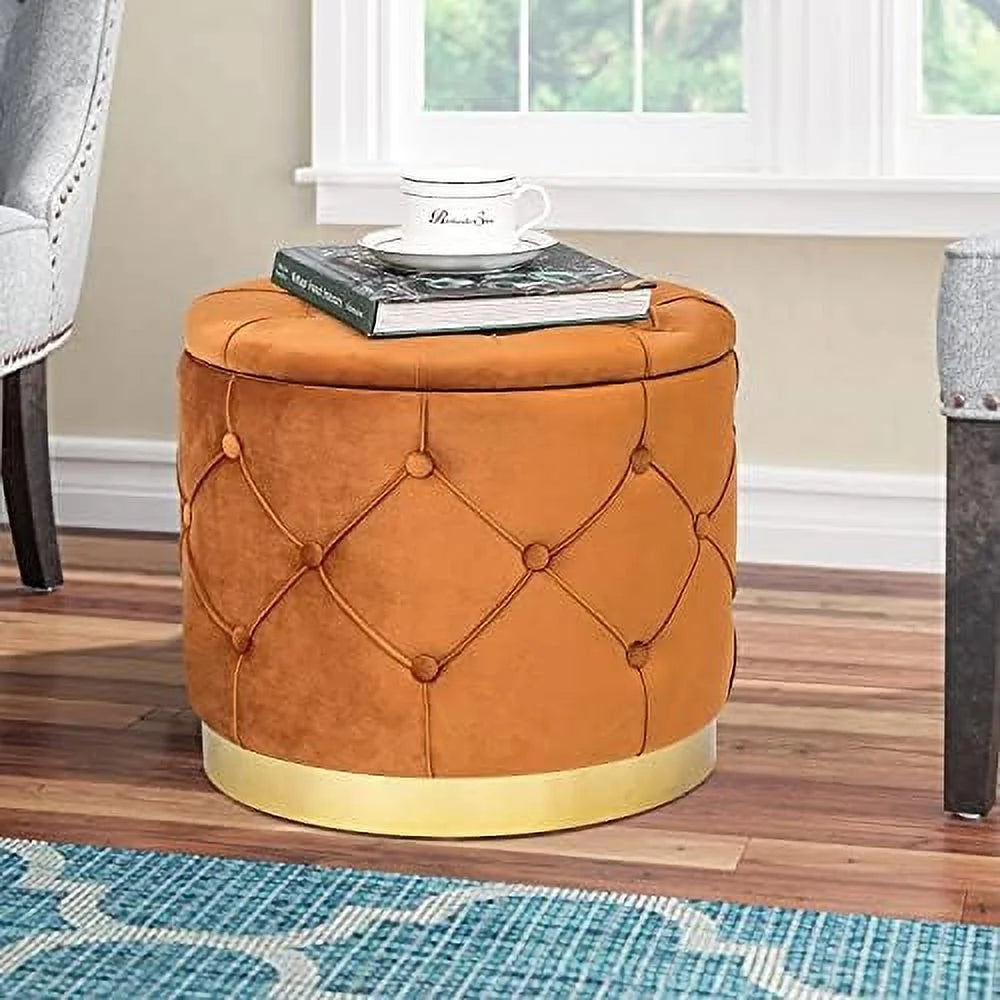 Blue Velvet Round Ottoman with Removable Top X689757