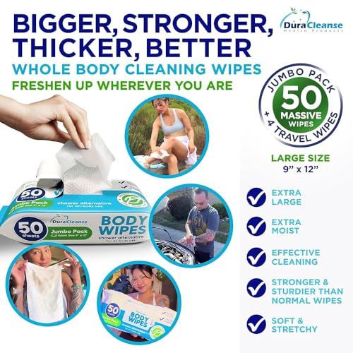 100 XL Shower Wipes + 8 Travel Bath Wipes, 9" x 12" Extra Thick Disposable Washcloths Z29070