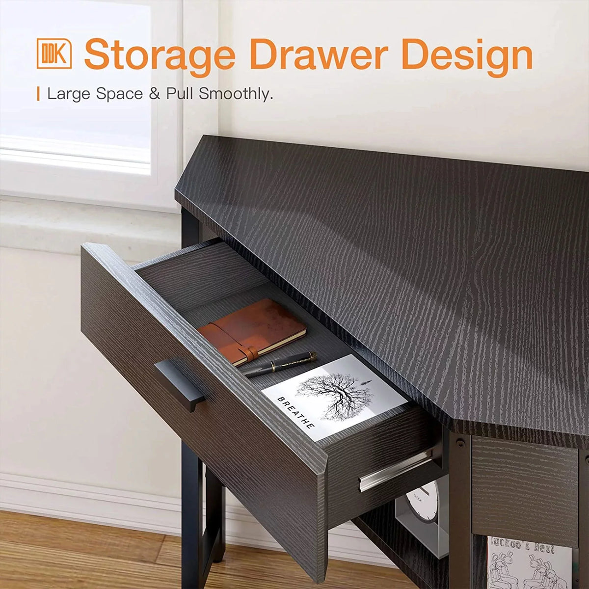 Black Corner Computer Desk with Storage Drawer T2179