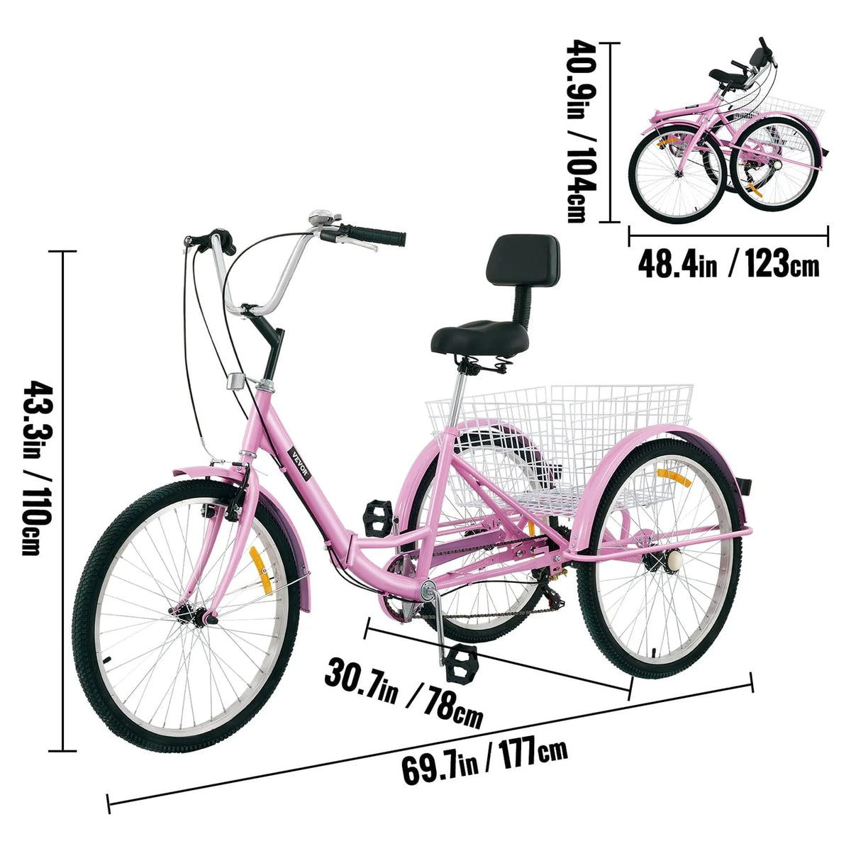 Foldable 7-Speed Adult Tricycle with Basket R21547