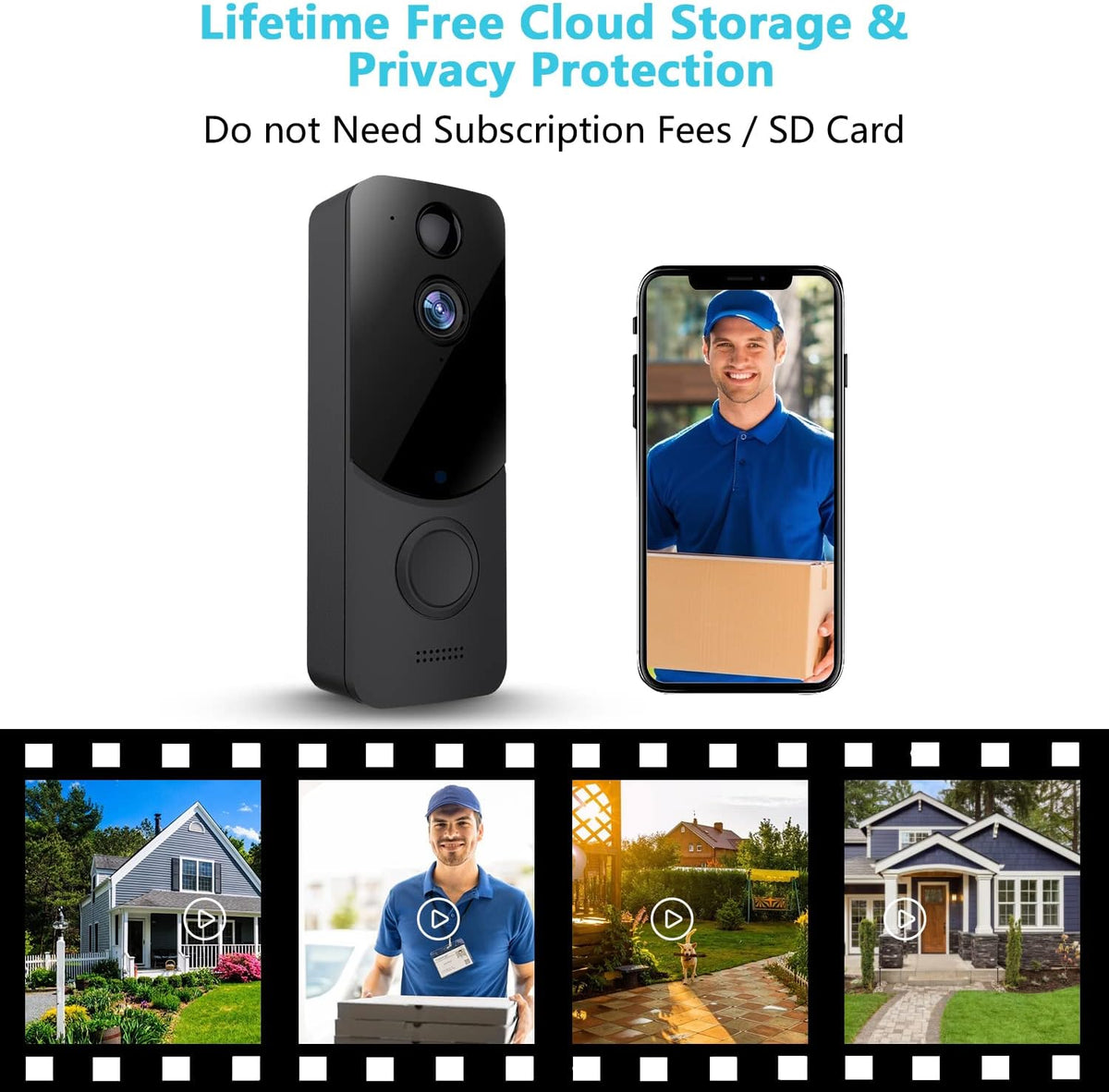 Wireless WiFi Video Doorbell Camera with 2-Way Audio, Night Vision, IP65 Waterproof X580833