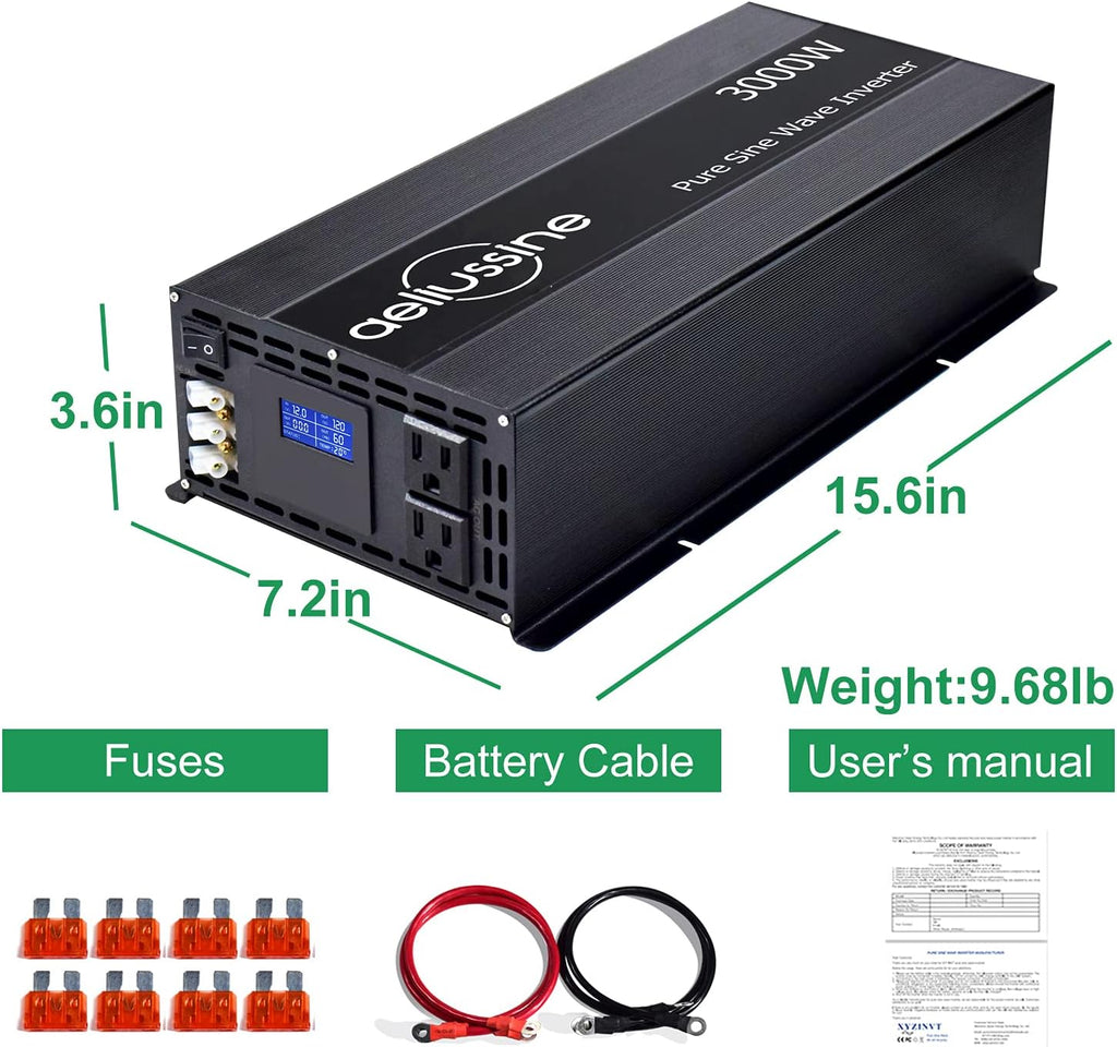 3000 watt Pure Sine Wave Power Inverter 24v to 110v 120v Y782600