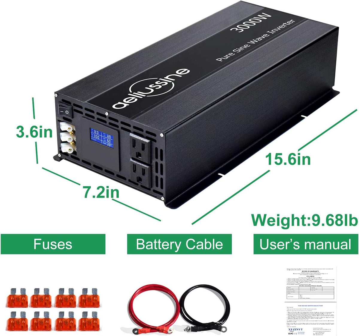 3000 watt Pure Sine Wave Power Inverter 24v to 110v 120v Y782600