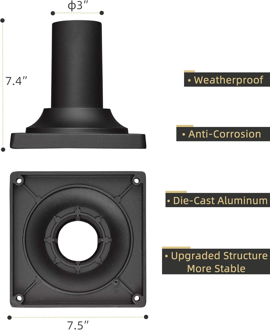 Black Cast Aluminum Pier Mount Base 2 Pack D4861
