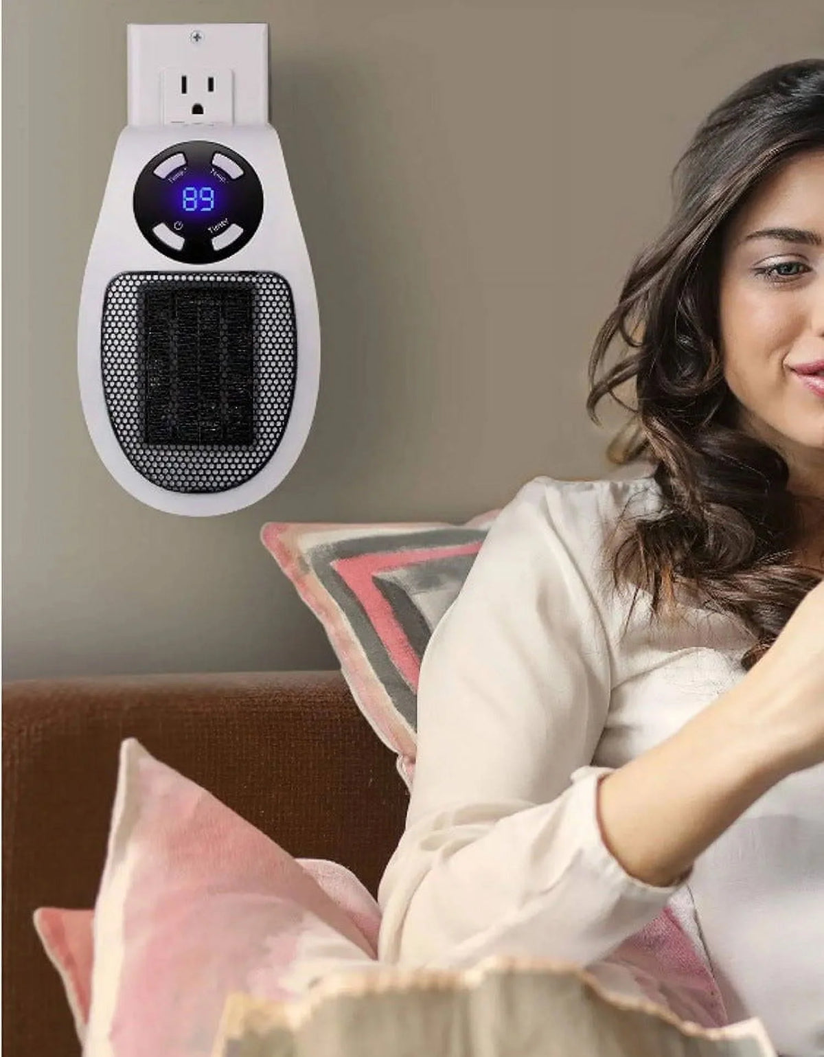 500W Mini Plug-in Wall Heater With Digital Timer S214835