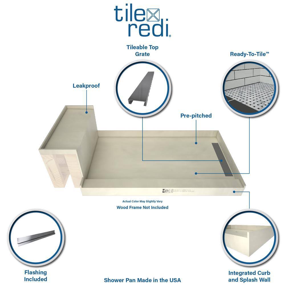42x22 x 48x22 Single Threshold Shower Base with Bench and Drain Grate Y3565