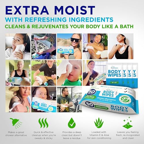 100 XL Shower Wipes + 8 Travel Bath Wipes, 9" x 12" Extra Thick Disposable Washcloths Z29070