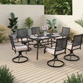 7 Piece Outdoor Patio Dining Set with 6 Cushioned Swivel Chairs and Teak Wood Table U435589