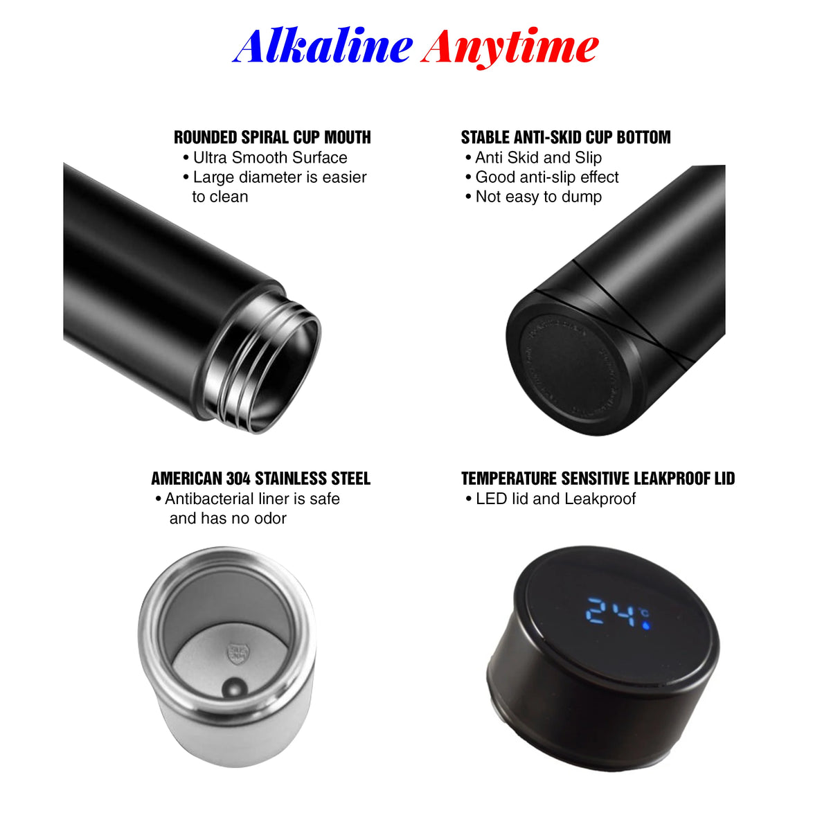 Stainless Steel Water Bottle Flask with 2 Lids T119