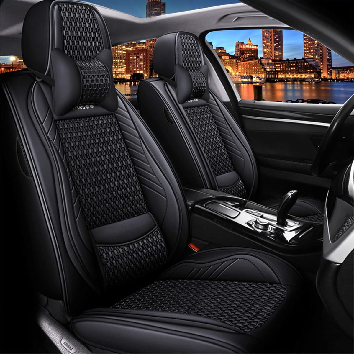 Beige 9 Leather Car Seat Covers Full Set Z762562