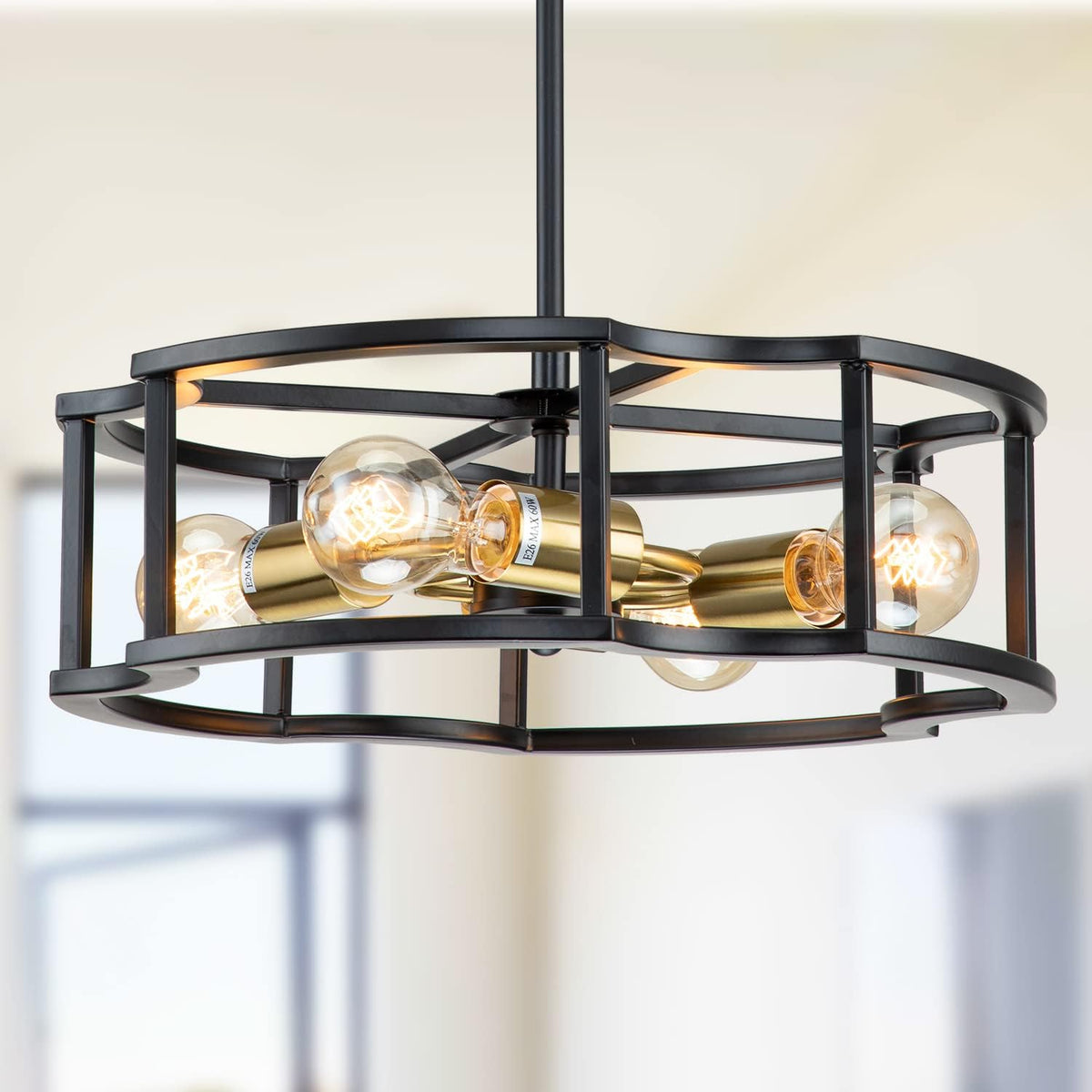 4-Light Black Drum Ceiling Chandelier I401791