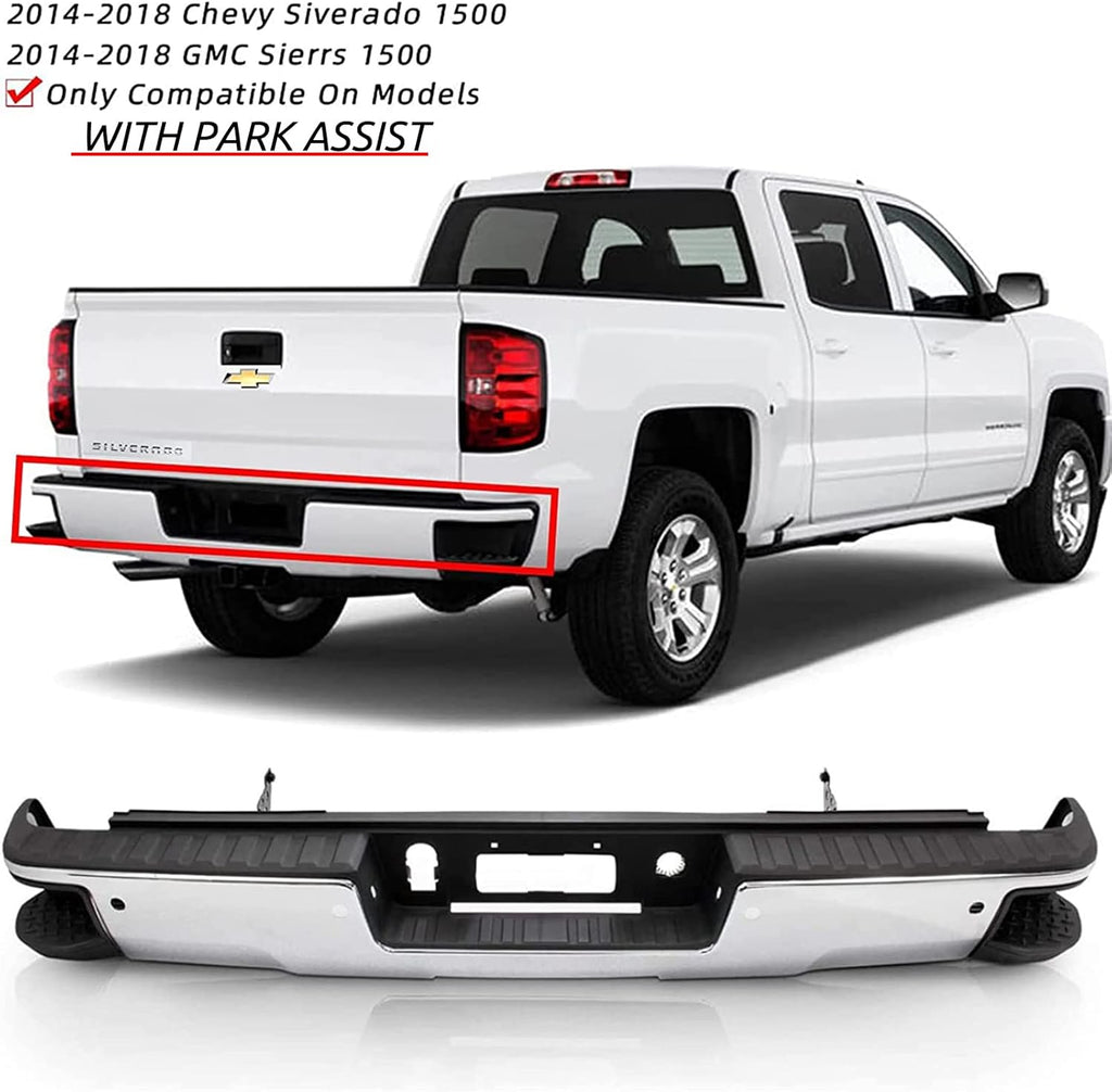 Chrome Rear Step Bumper Assembly for 2014-2018 Chevy Silverado 1500 GMC Sierra 1500 U835