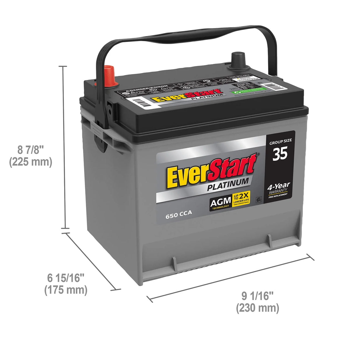 Platinum AGM Automotive Battery Group Size 35 12 Volt 650 CCA R64346