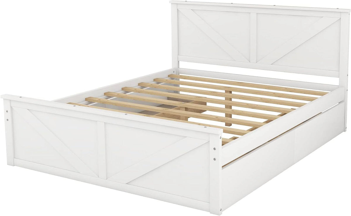 White Queen Size Platform Bed with 4 Drawers A428