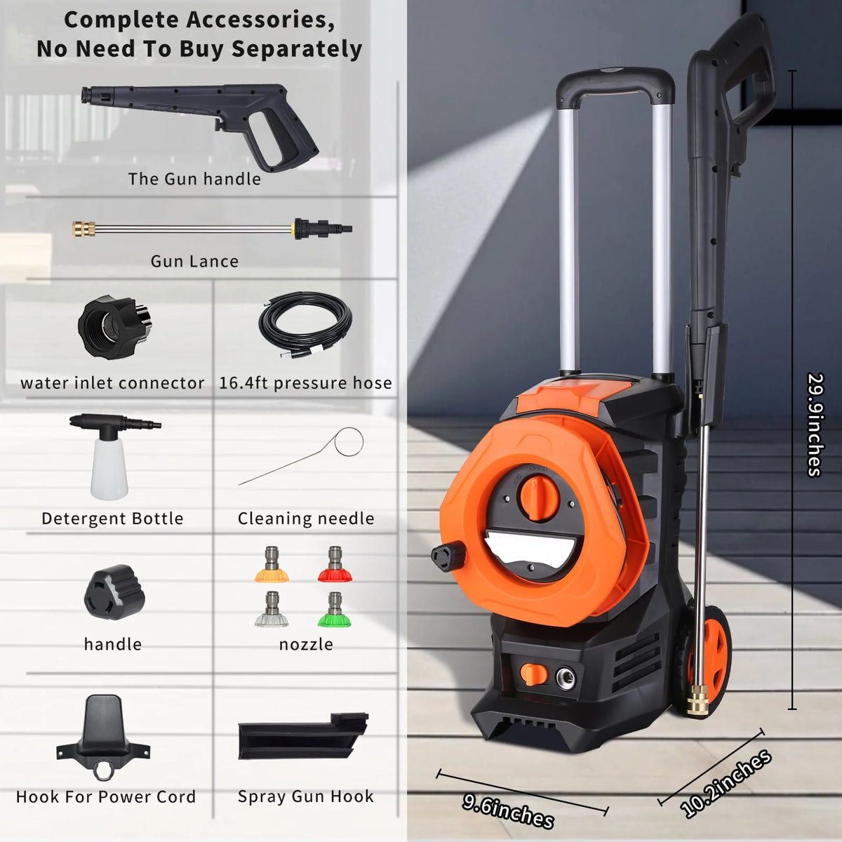 Electric Pressure Washer with 4 Quick Connect Nozzles 2.0GPM 1800W A537718