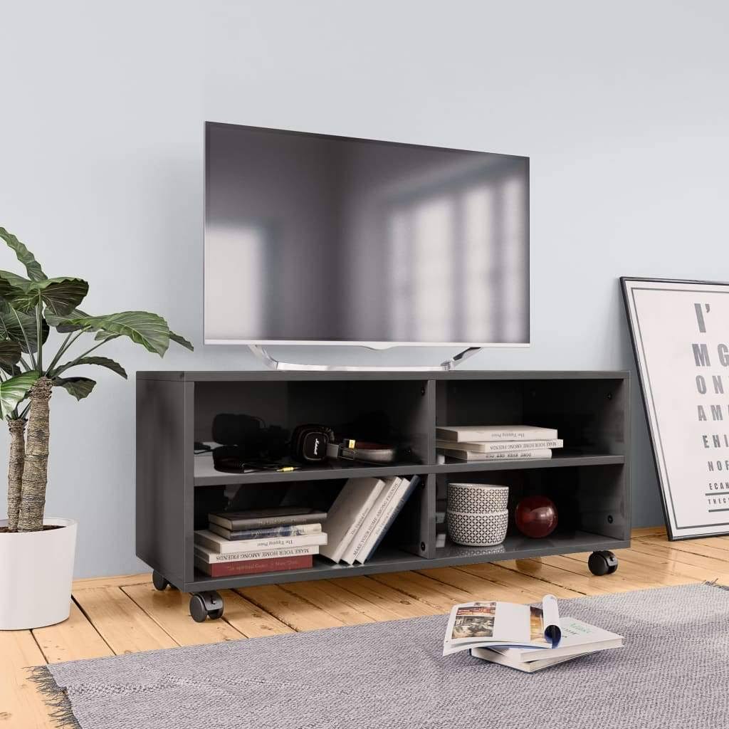 High Gloss Gray TV Cabinet with Castors Chipboard P243