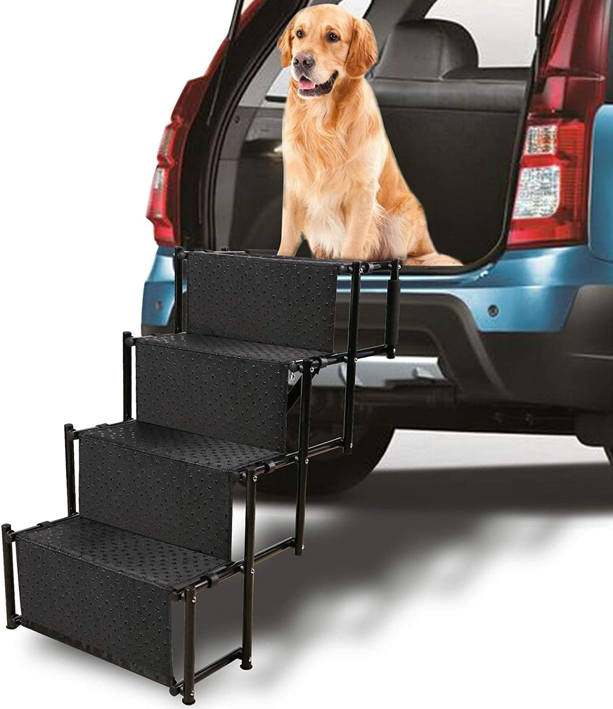 Black 4 Steps Metal Fram Folding Dog Car Ramp with Shoulder Strap C384405
