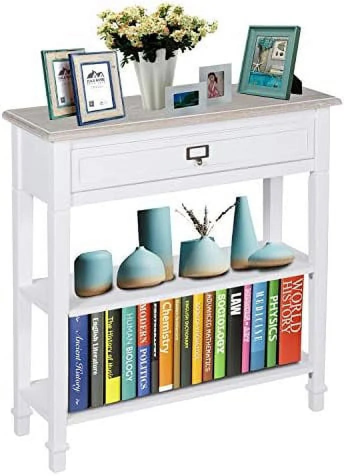 Skinny Console Table with Drawer and Shelves Grey Z704908