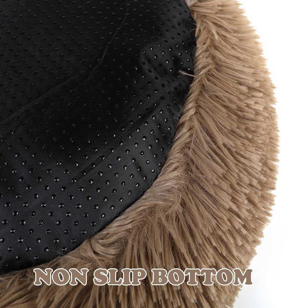 Round Plush Donut Pet Bed Warm Fur Cuddler Cushion Y311815