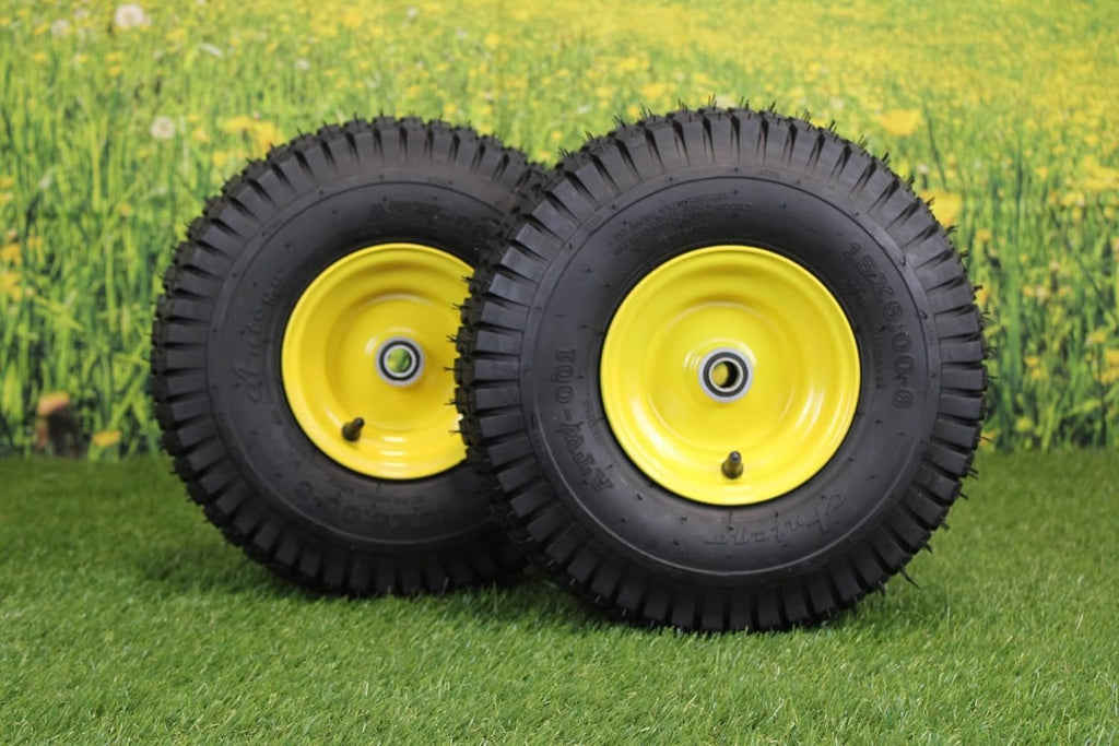 Set of 2 15x6.00-6 Tires & Wheels Assembly for Lawn Mowers, 4 Ply Turf Tires, Yellow Z9132