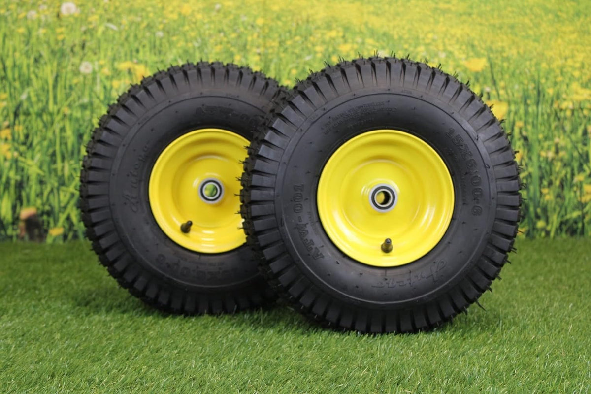 Set of 2 15x6.00-6 Tires & Wheels Assembly for Lawn Mowers, 4 Ply Turf Tires, Yellow Z9132