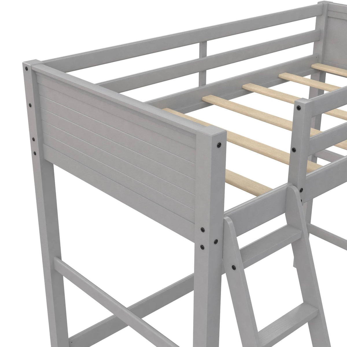 Grey Wooden Loft Bed with Ladder T203205